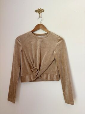 b+ab Tan Velour Twist Front Pullover Long Sleeve Top XS